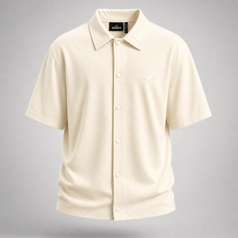 Beige short-sleeve shirt on a gray background