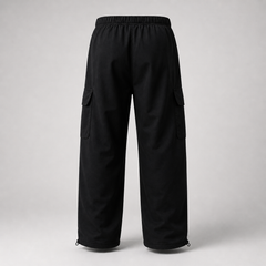 Black cargo pants on a light gray background
