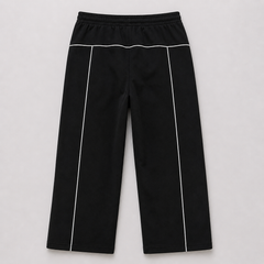 Black pants with white stripes on a light gray background