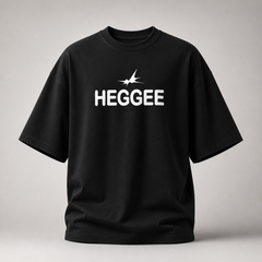 Black t-shirt with 'HEGGEE' logo on a gray background