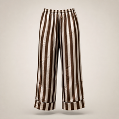Brown and white striped pants on a beige background