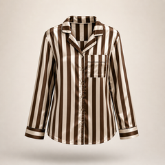 Brown and white striped shirt on a beige background