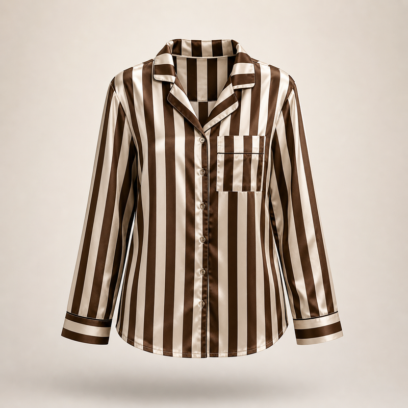 Brown and white striped shirt on a beige background