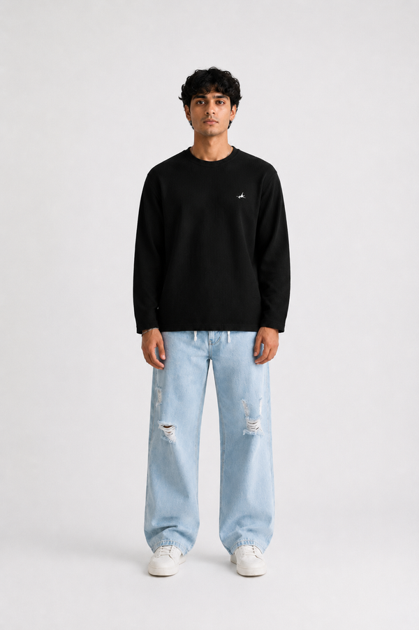 BLACK WAFFLE FULL SLEEVE T-SHIRT