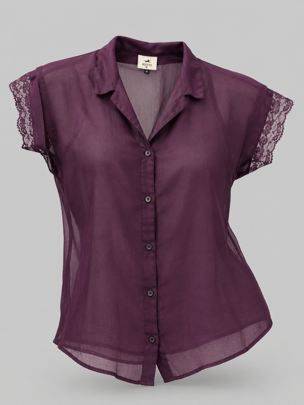 Sheer Lace Shirt & Shorts Set