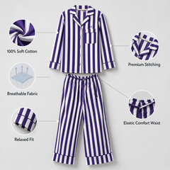 Purple Stripe Cotton Night Suit Set