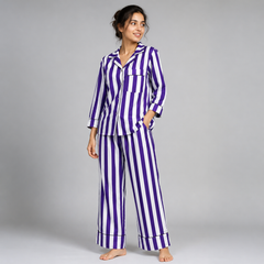 Purple Stripe Cotton Night Suit Set