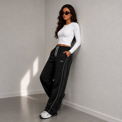 Women’s Black Panel Joggers with Contrast Piping