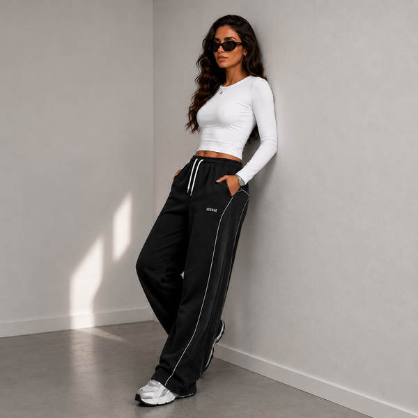 Women’s Black Panel Joggers with Contrast Piping