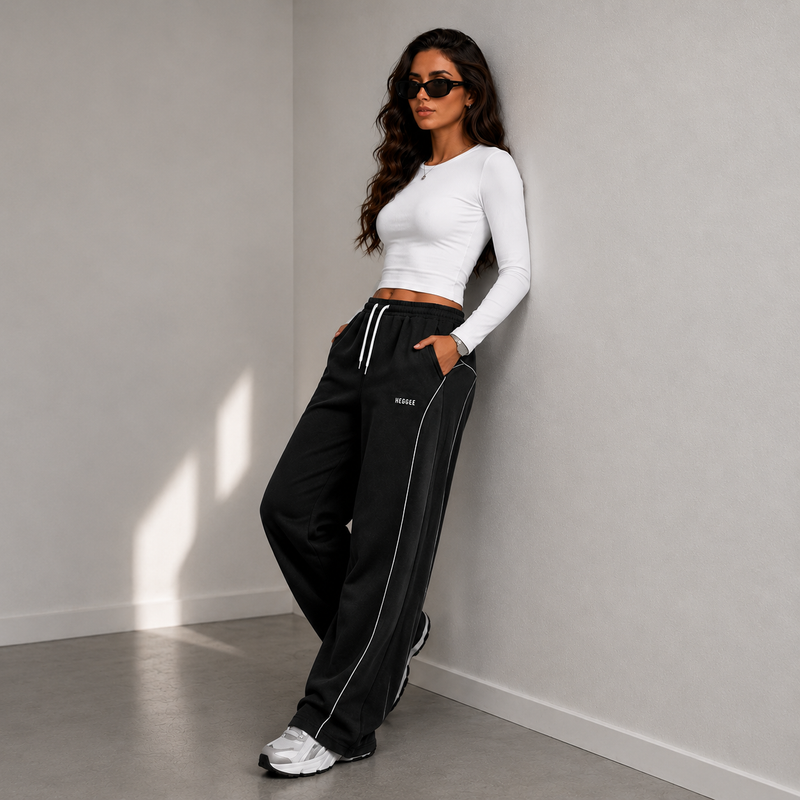 Women’s Black Panel Joggers with Contrast Piping