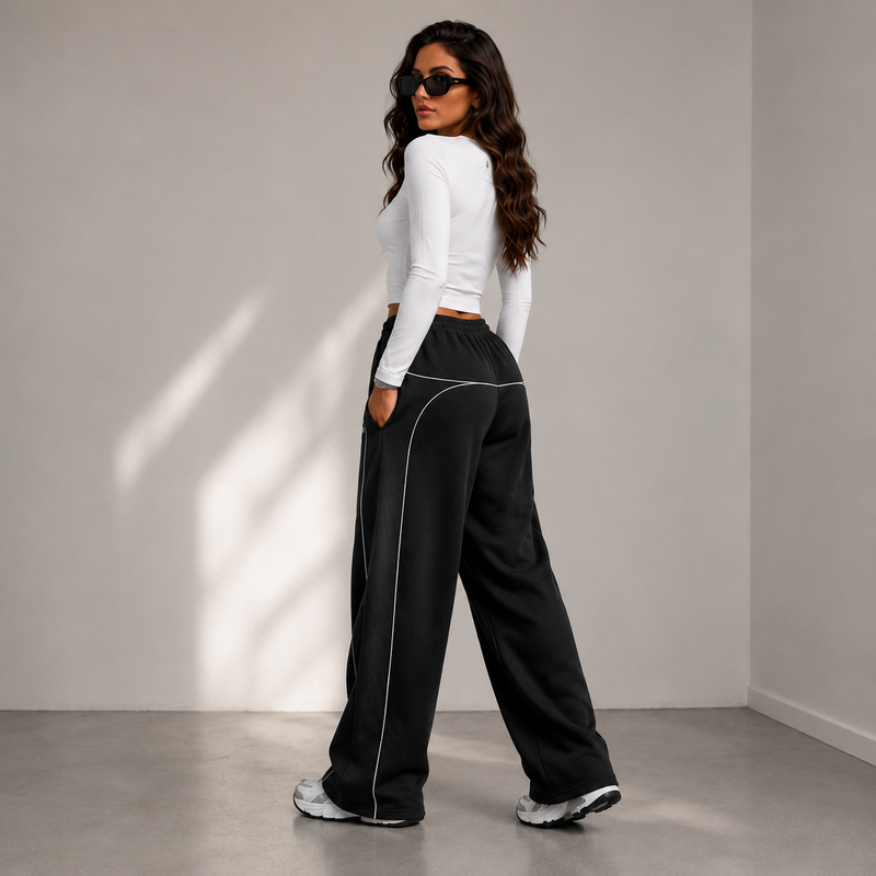 Women’s Black Panel Joggers with Contrast Piping