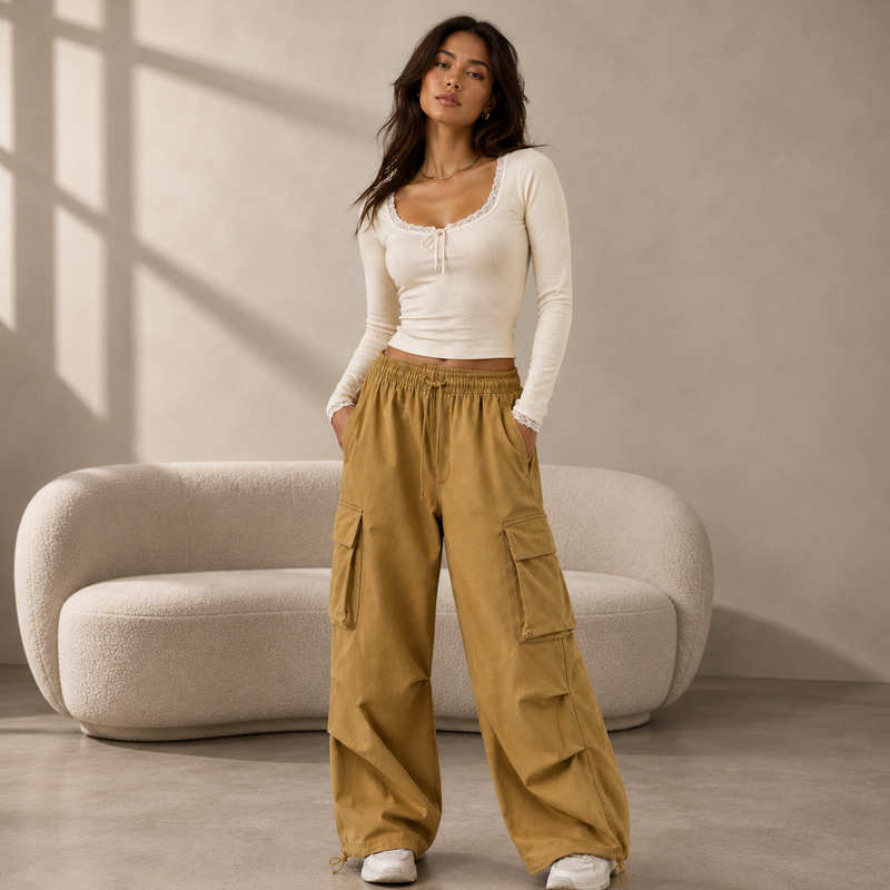 Women’s Camel Beige Cargo Joggers