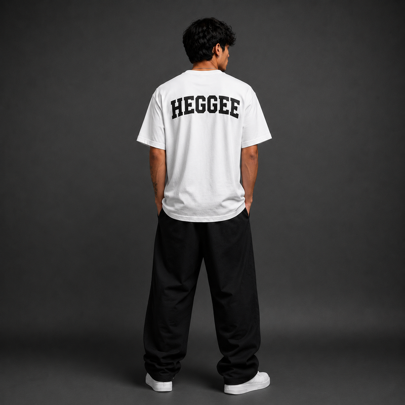 White V-Neck Graphic T-Shirt (Heggee Edition)