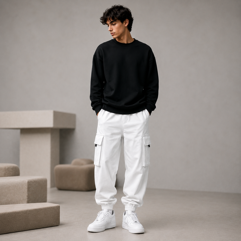 Men’s White Cargo Joggers