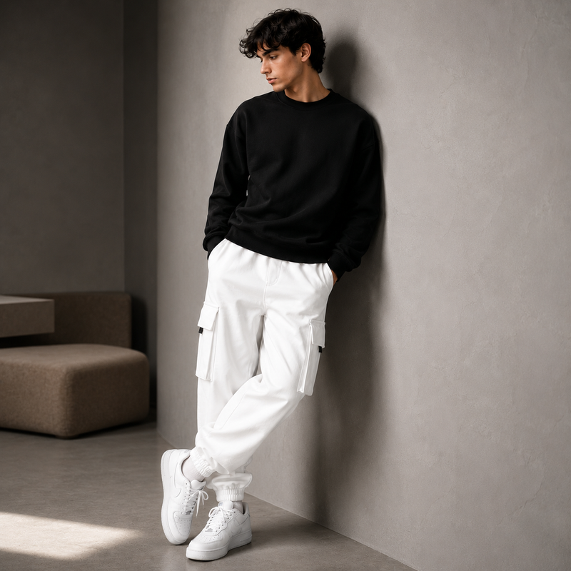 Men’s White Cargo Joggers