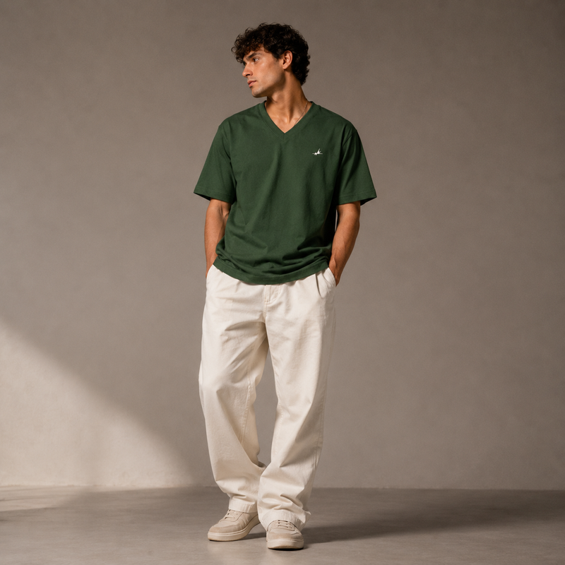 Forest Green V-Neck Graphic T-Shirt (Heggee Edition)