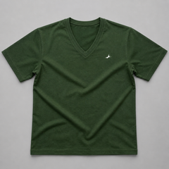 Forest Green V Neck t-shirt on a gray background