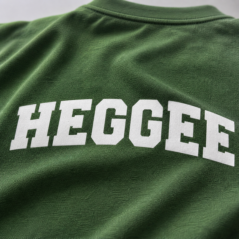 Forest Green t-shirt with HEGGEE logo on back side