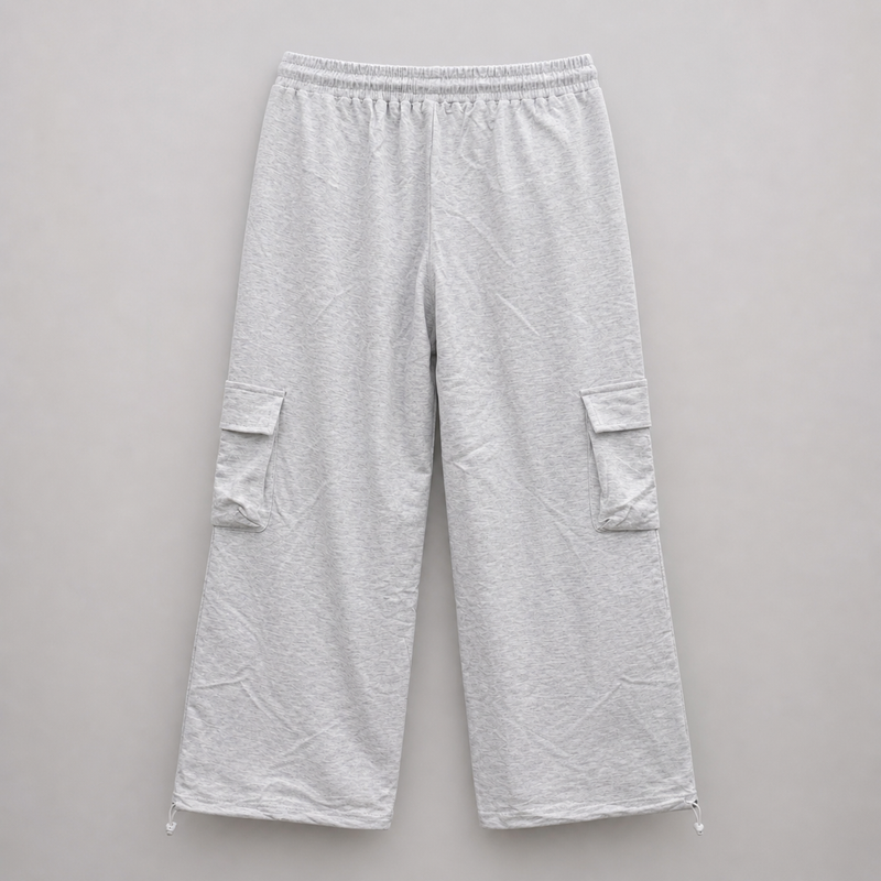 Gray cargo pants on a gray background
