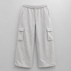 Gray cargo pants on a light gray background