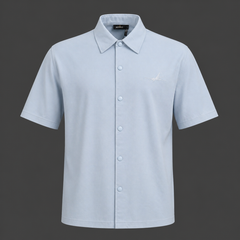 Light blue short-sleeve shirt on a dark gray background