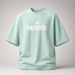 Light green t-shirt with 'HEGGEE' logo on a gray background