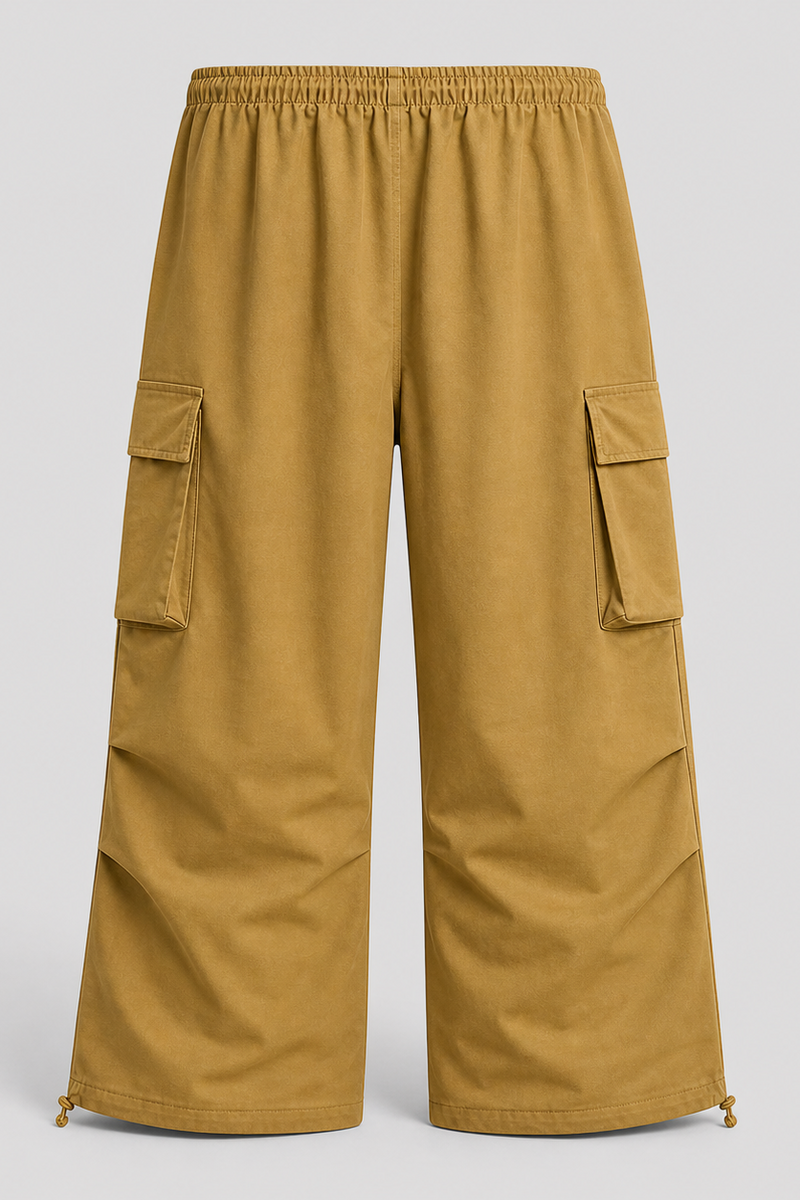 Mustard yellow cargo on a light gray background