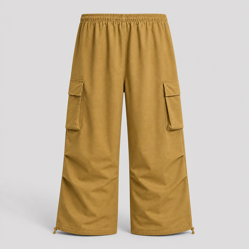 Mustard yellow cargo on a light gray background