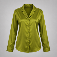 Olive Green satin shirt on a gray background