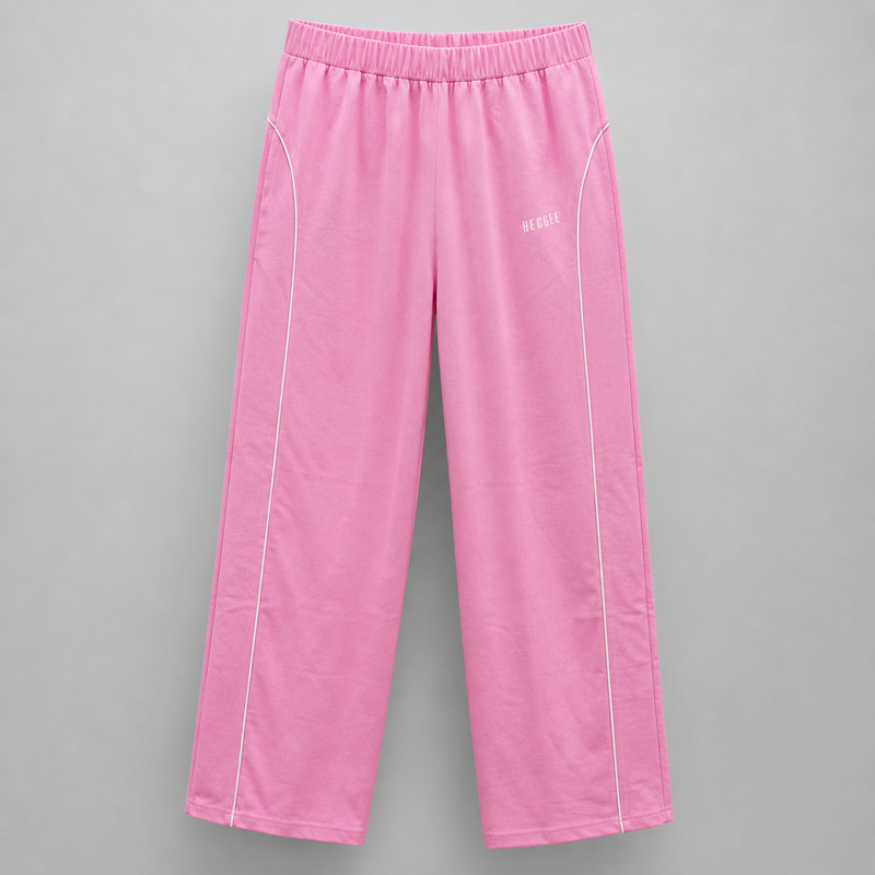 Pink pants with a brand logo on a gray background