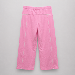 Pink pants with white piping on a gray background