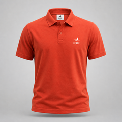 Rust Orange POLO shirt with HEGGEE logo on a gray background