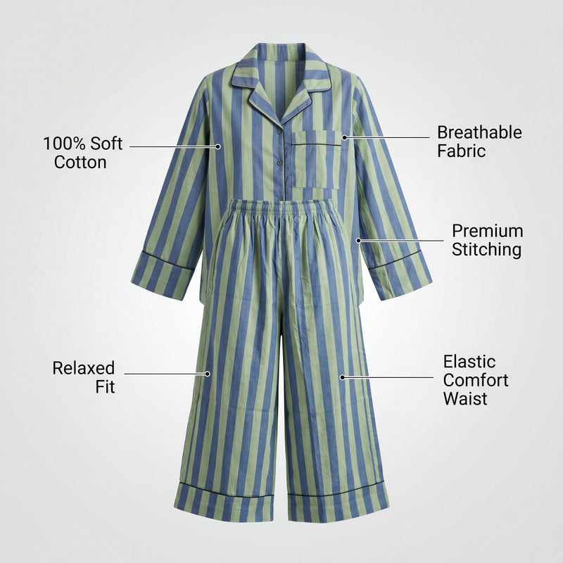Striped jumpsuit with text labels on a white background