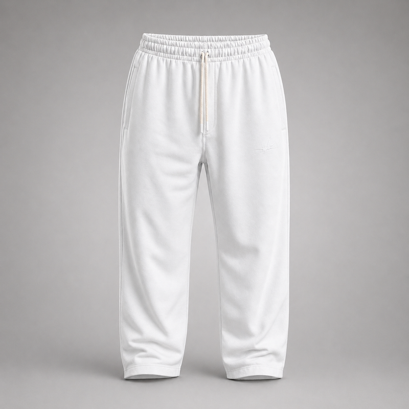 White sweatpants on a gray background